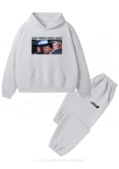 Make America Great Again Y2K Fleece Hoodie Set Cherrykitten