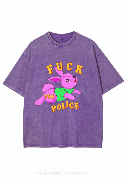 Fxxk The Police Bunny Y2K Shirts Washed Tee Cherrykitten