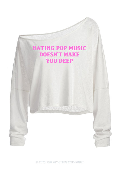 Hating Pop Music Y2K Off Shoulder Long Sleeve Crop Top Cherrykitten