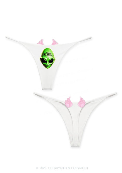 Halloween Green Alien Head Y2K Goth Angel Wings Bikini String Thong Cherrykitten