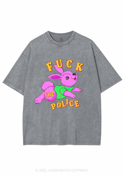 Fxxk The Police Bunny Y2K Shirts Washed Tee Cherrykitten