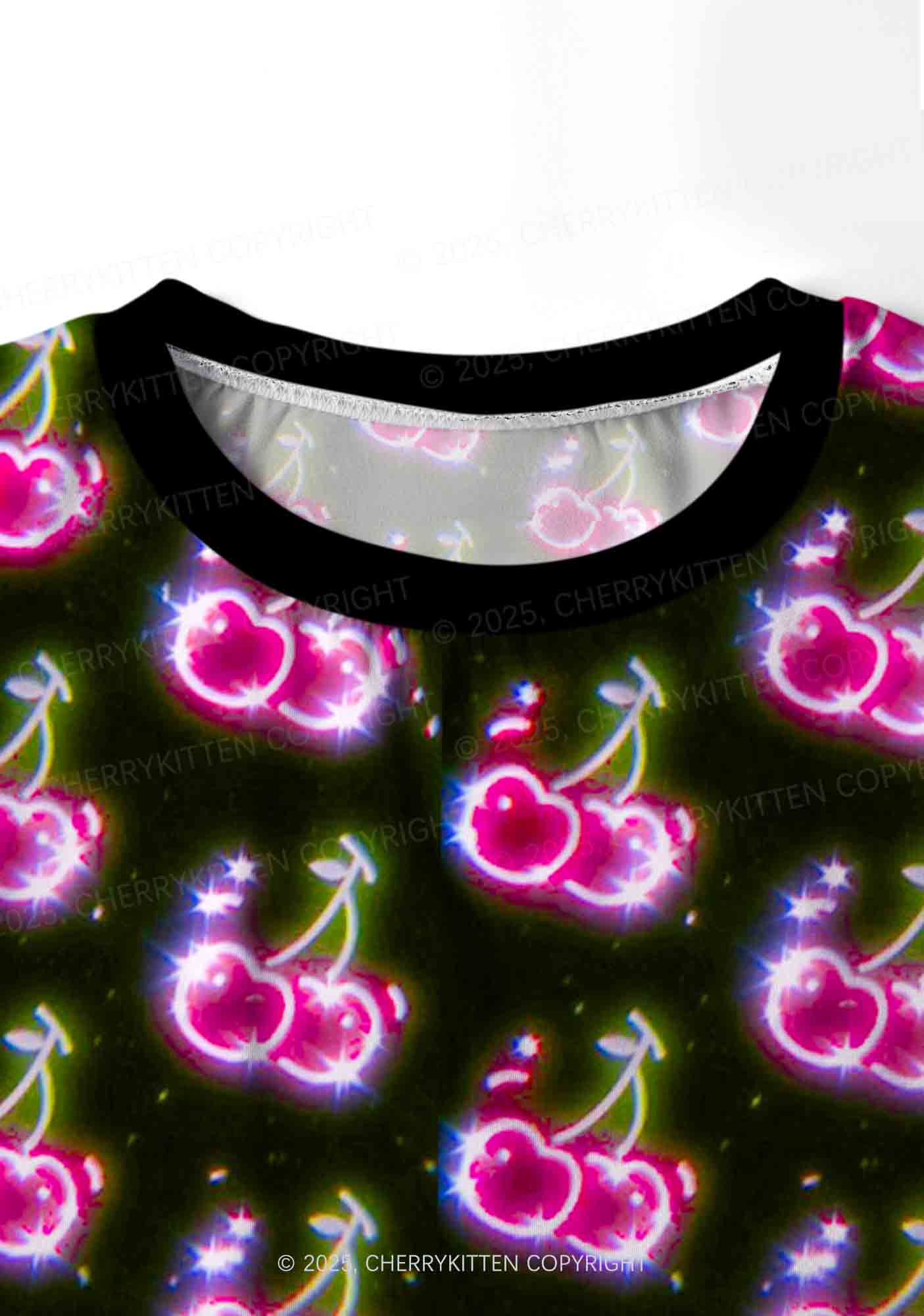 Glowing Cherry Dream Valentine's Day Y2K Print Long Sleeve Pajama Set Cherrykitten