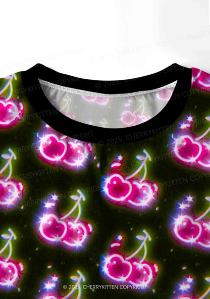 Glowing Cherry Dream Valentine's Day Y2K Print Long Sleeve Pajama Set Cherrykitten