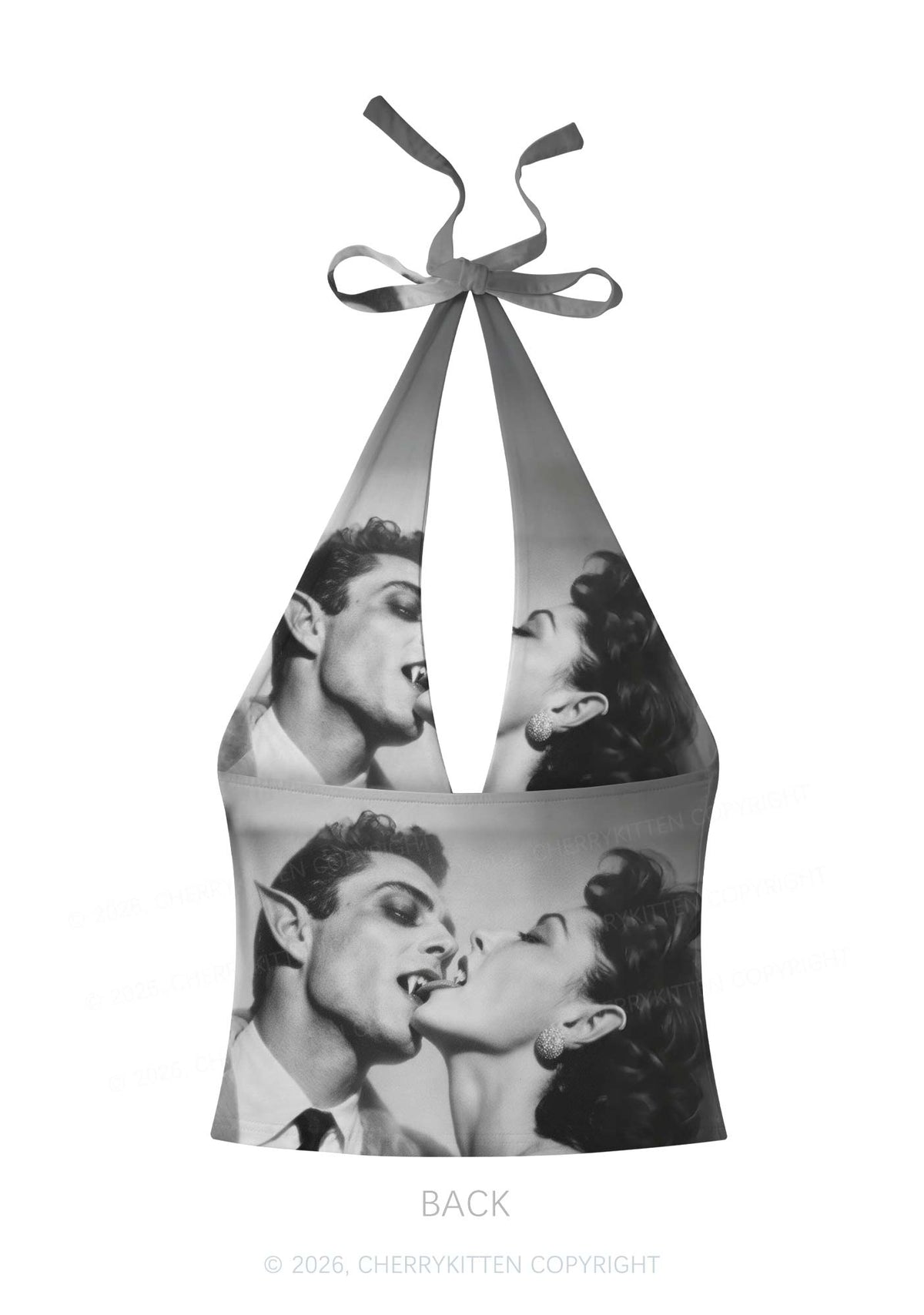 Halloween Vampire Couple Y2K Print Halter Deep V Neck Cami Cherrykitten