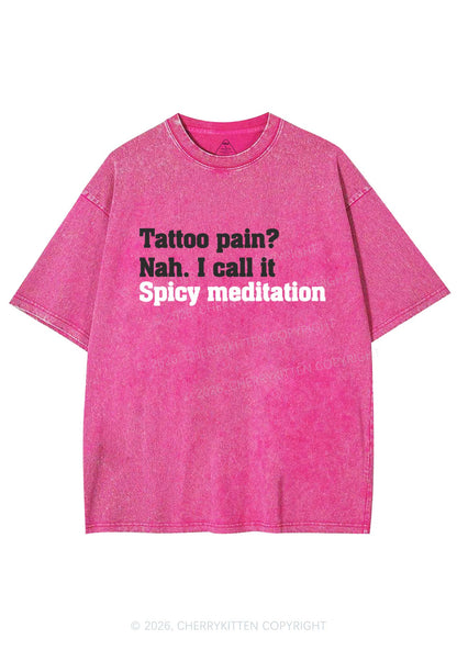 Tattoo Pain Spicy Meditation Y2K Shirts Washed Tee Cherrykitten