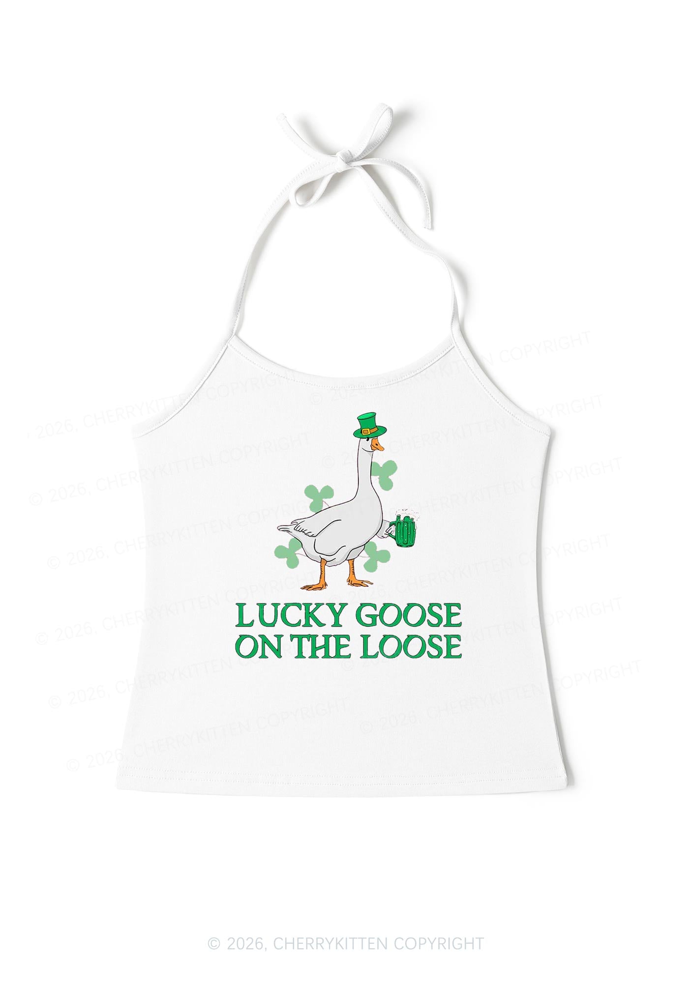 Lucky Goose On The Loose St Patricks Y2K Halter Neck Cami Cherrykitten