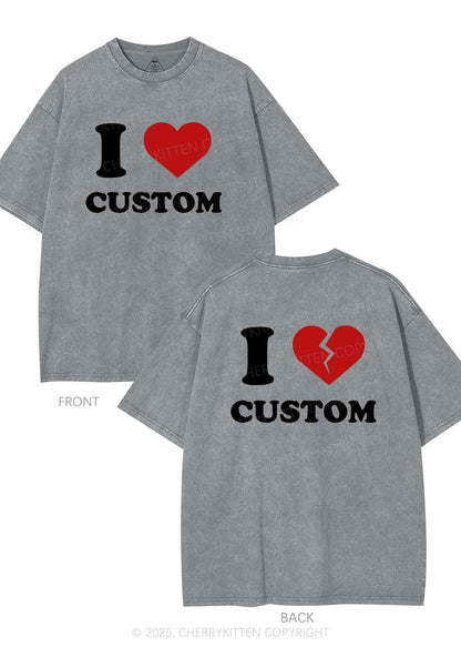 I Love Custom Two Sides Y2K Shirts Washed Tee Cherrykitten