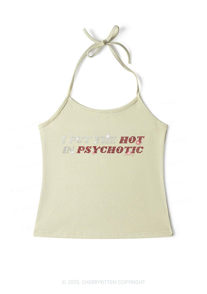 Rhinestone I Put The Hot In Psychotic Y2K Halter Neck Cami Cherrykitten
