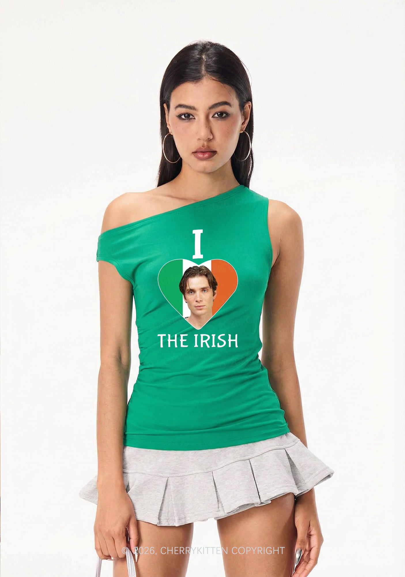 I Love The Irish Custom Photo St Patricks Y2K Off Shoulder Tank Top Cherrykitten