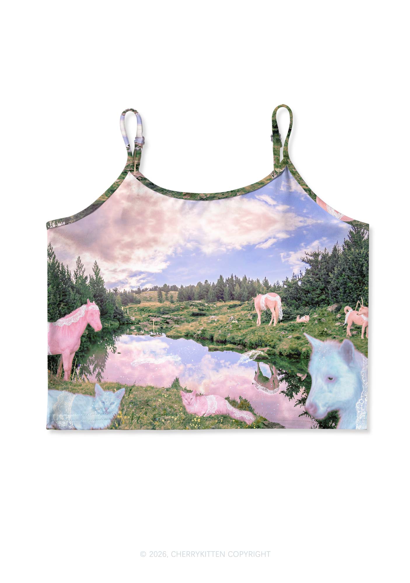 Pink Lace Pony Y2K Print Cami Crop Top Cherrykitten