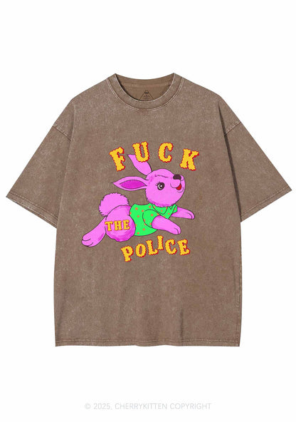 Fxxk The Police Bunny Y2K Shirts Washed Tee Cherrykitten