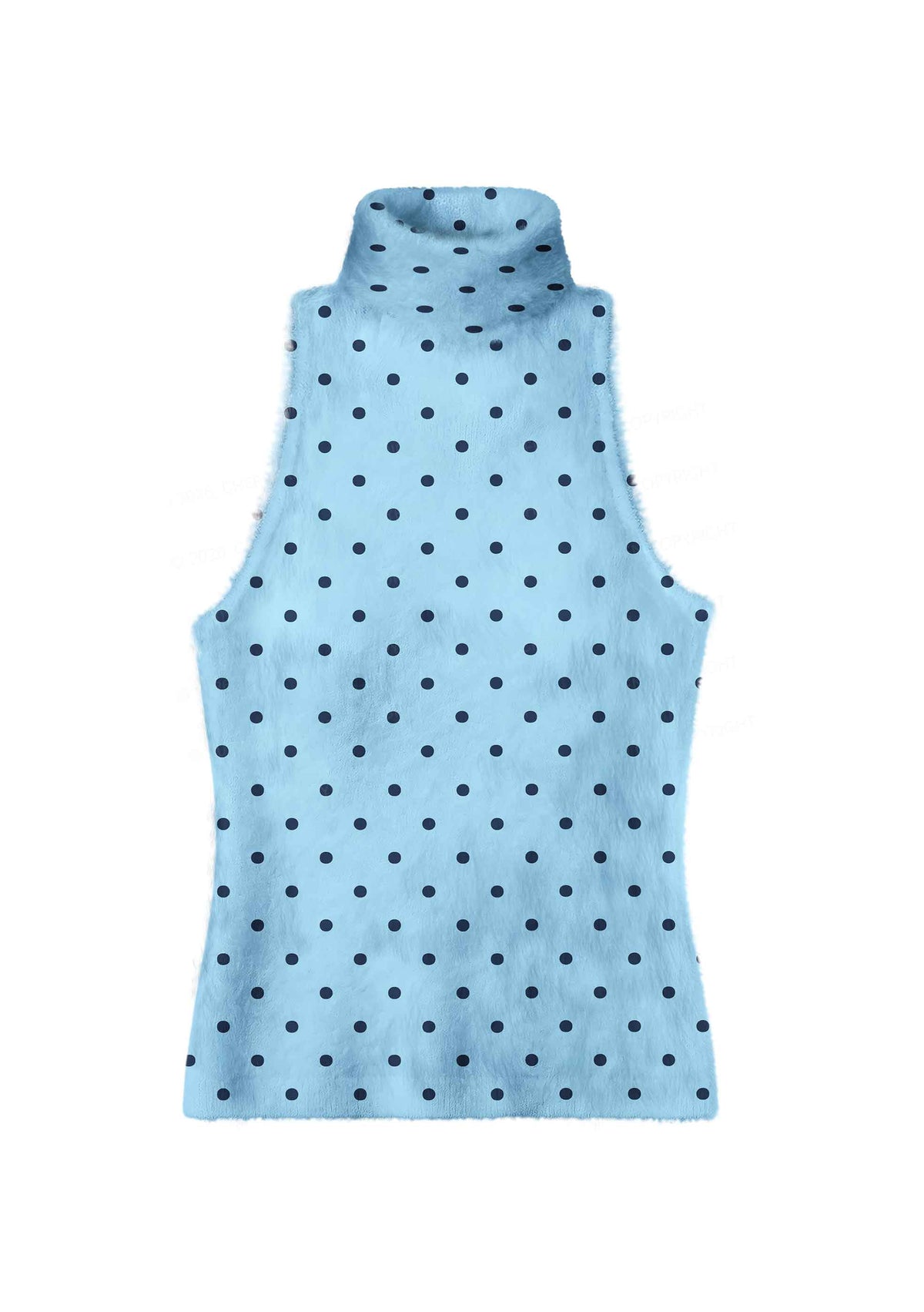 Black Dots On Blue Y2K Knit Turtleneck Tank Top Cherrykitten
