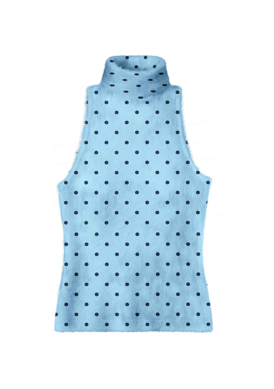 Black Dots On Blue Y2K Knit Turtleneck Tank Top Cherrykitten