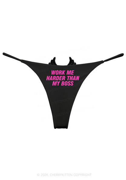 Work Me Harder Than Boss Y2K Goth Angel Wings Bikini String Thong Cherrykitten