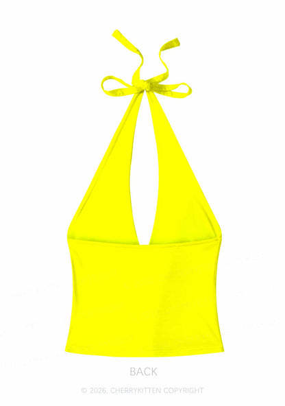 Yellow Thermal Female Body Y2K Print Halter Deep V Neck Cami Cherrykitten