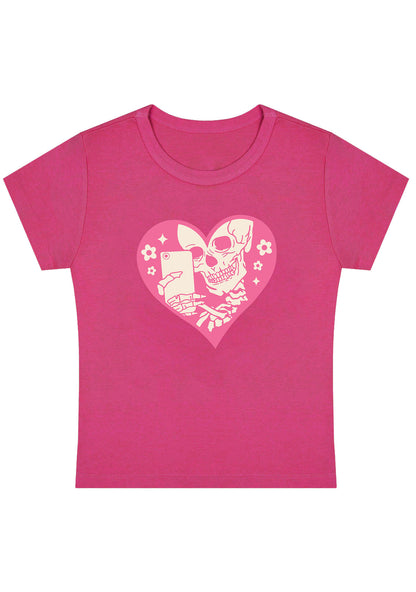 Halloween Skeleton Selfie Heart Y2K Baby Tee