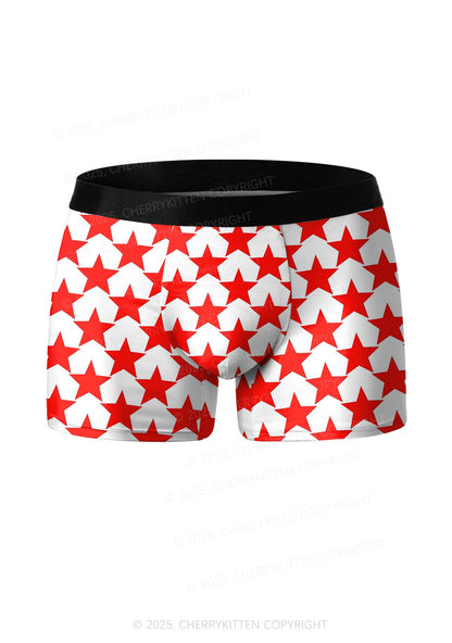 Hyper Red Stars Valentine's Day Y2K Print Couples Boxer Thong Set Cherrykitten