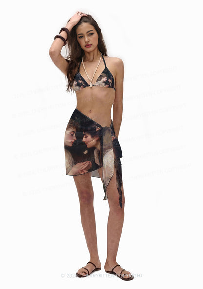 Victorian Sapphic Pride Y2K Print Bikini Set Cherrykitten