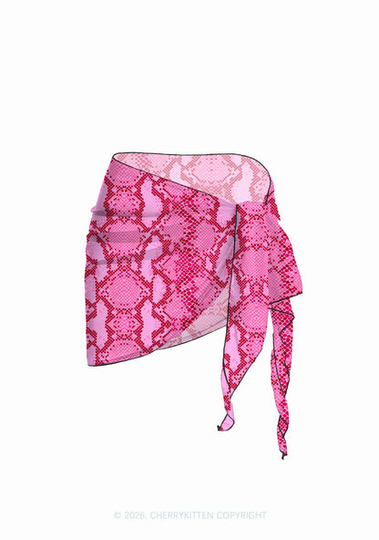 Hot Pink Snake Skin Pattern Y2K Print Bikini Set Cherrykitten