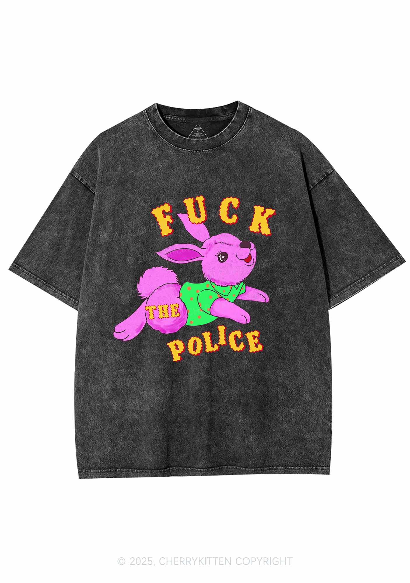Fxxk The Police Bunny Y2K Shirts Washed Tee Cherrykitten