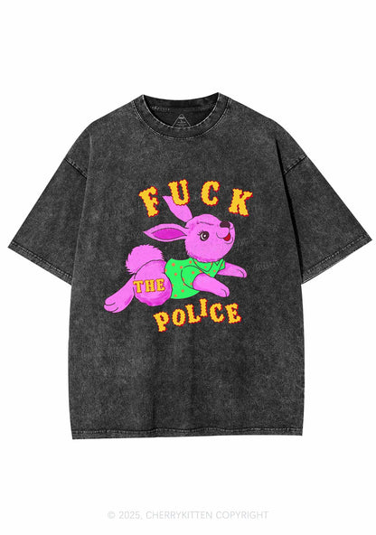 Fxxk The Police Bunny Y2K Shirts Washed Tee Cherrykitten