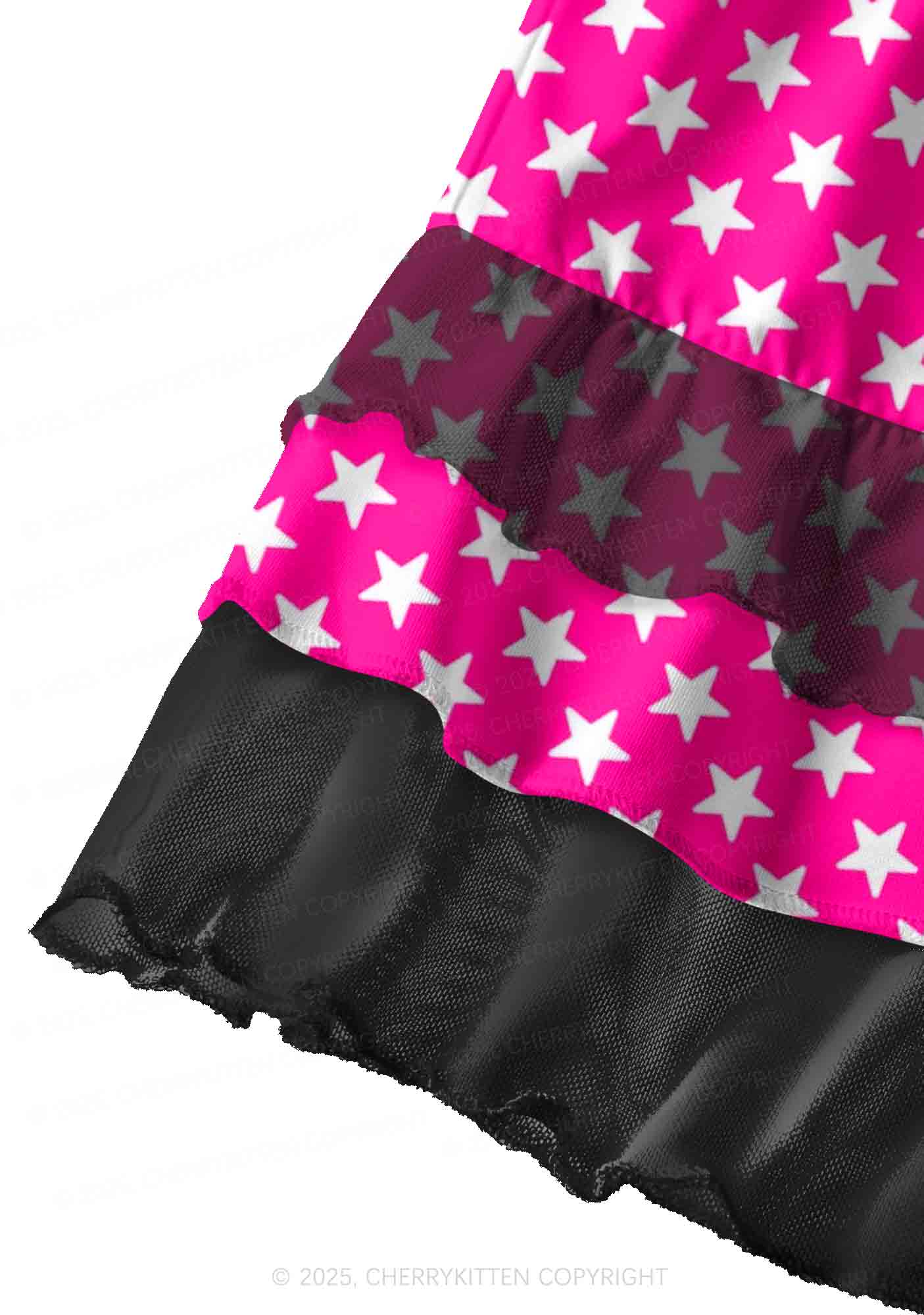 White Stars On Pink Valentine's Day Y2K Print Mini Layered Skirt Cherrykitten