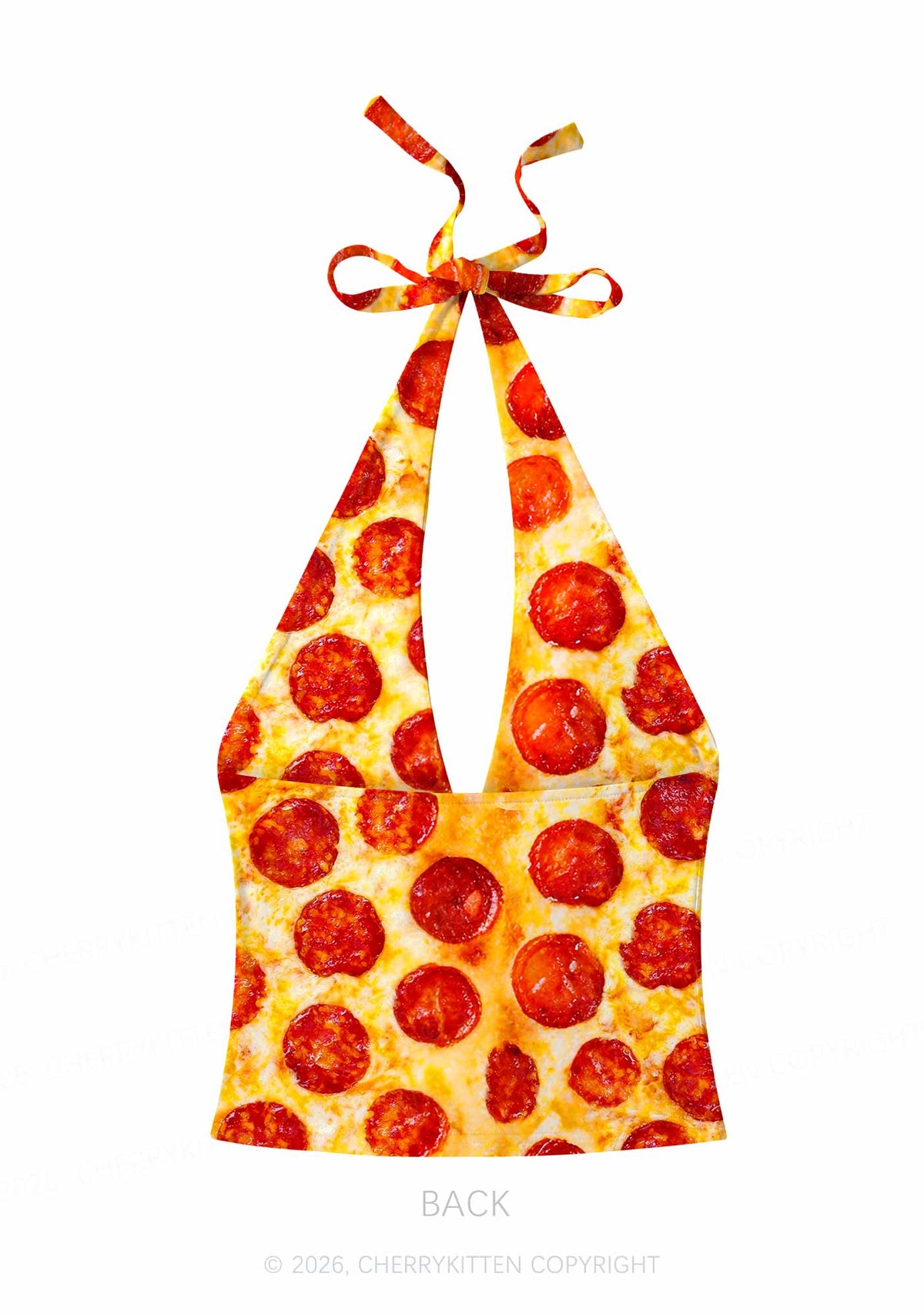 Sausage Pizza Y2K Print Halter Deep V Neck Cami Cherrykitten