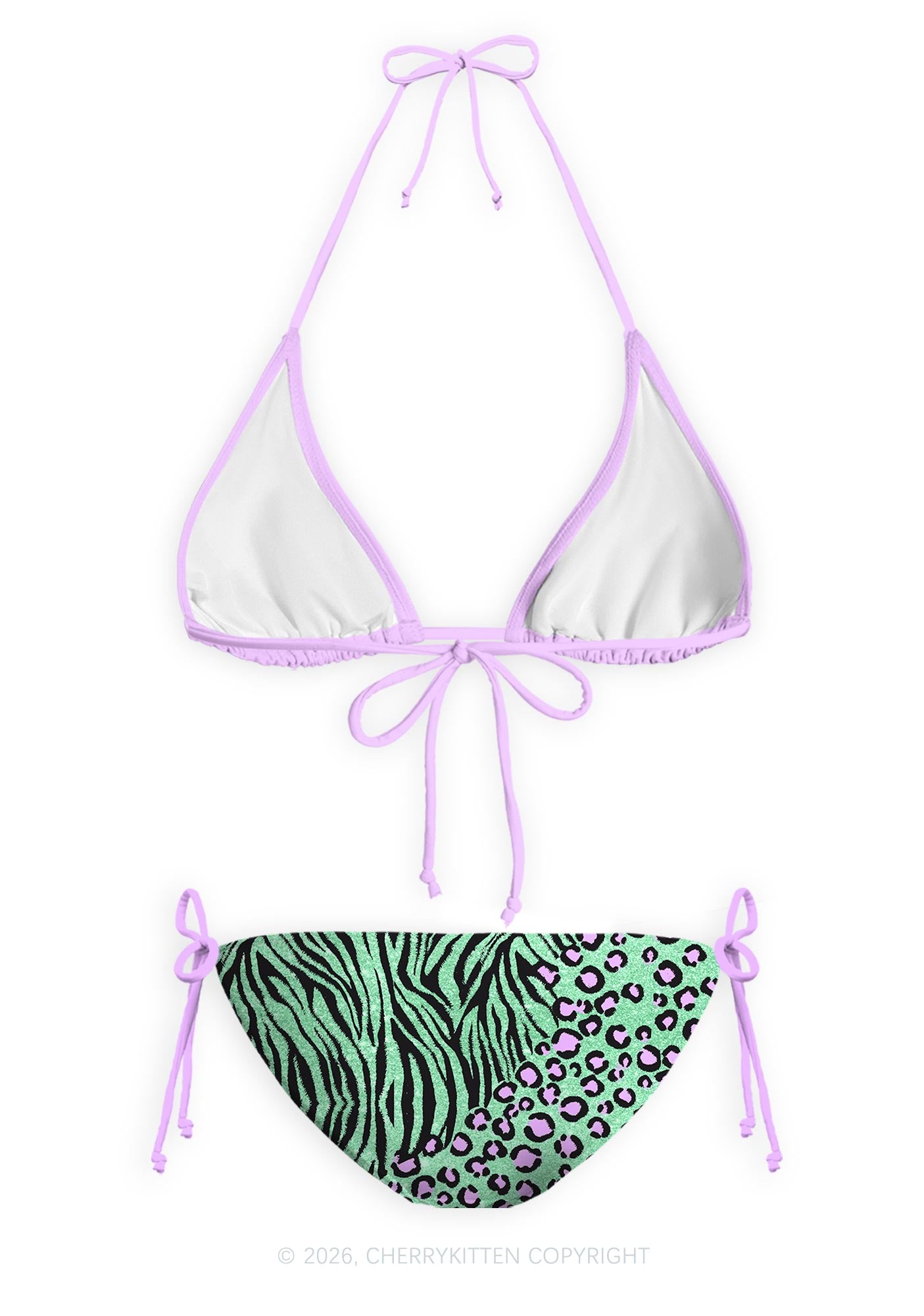 Mint Green Zebra Leopard Y2K Print Bikini Set Cherrykitten