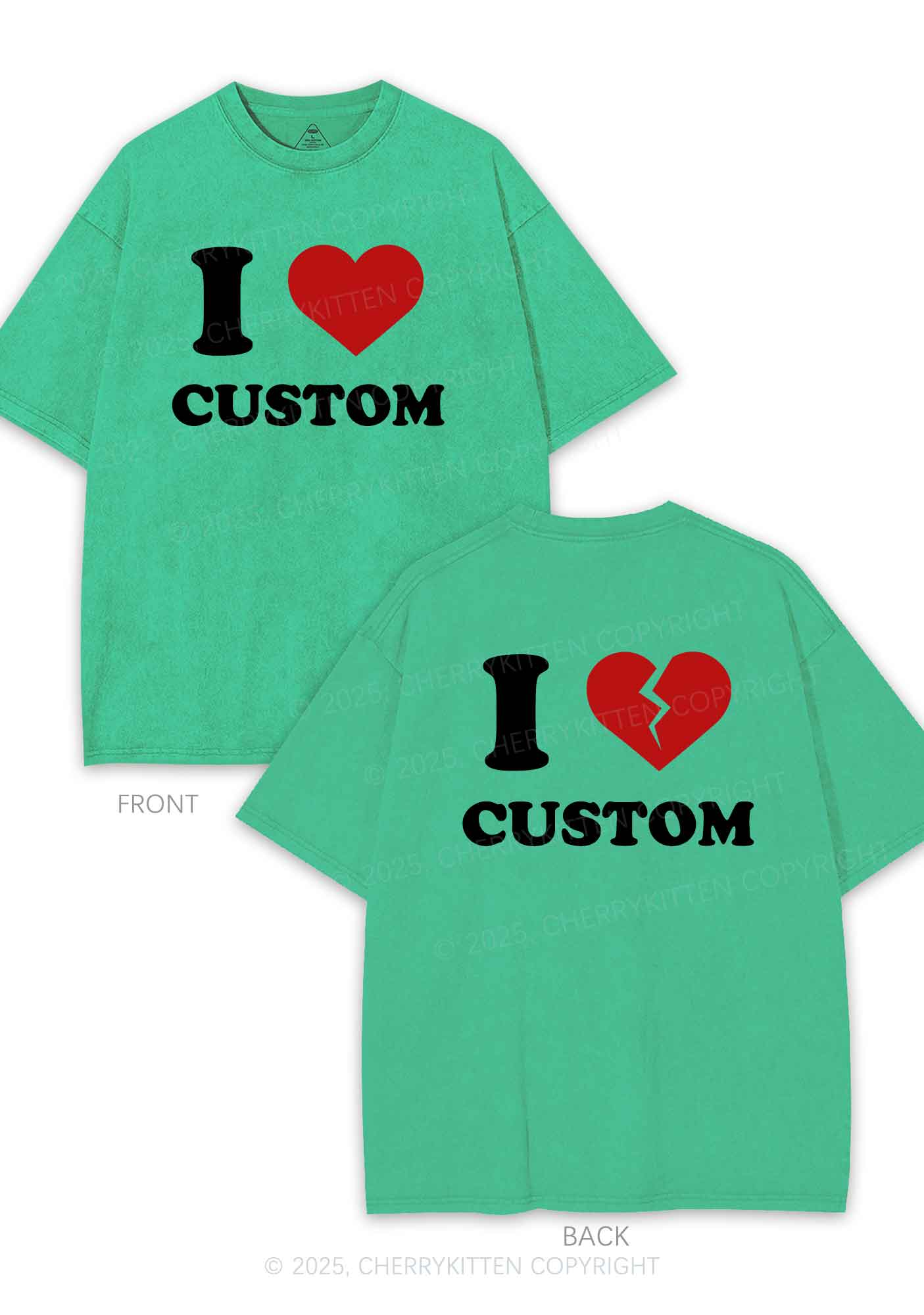 I Love Custom Two Sides Y2K Shirts Washed Tee Cherrykitten
