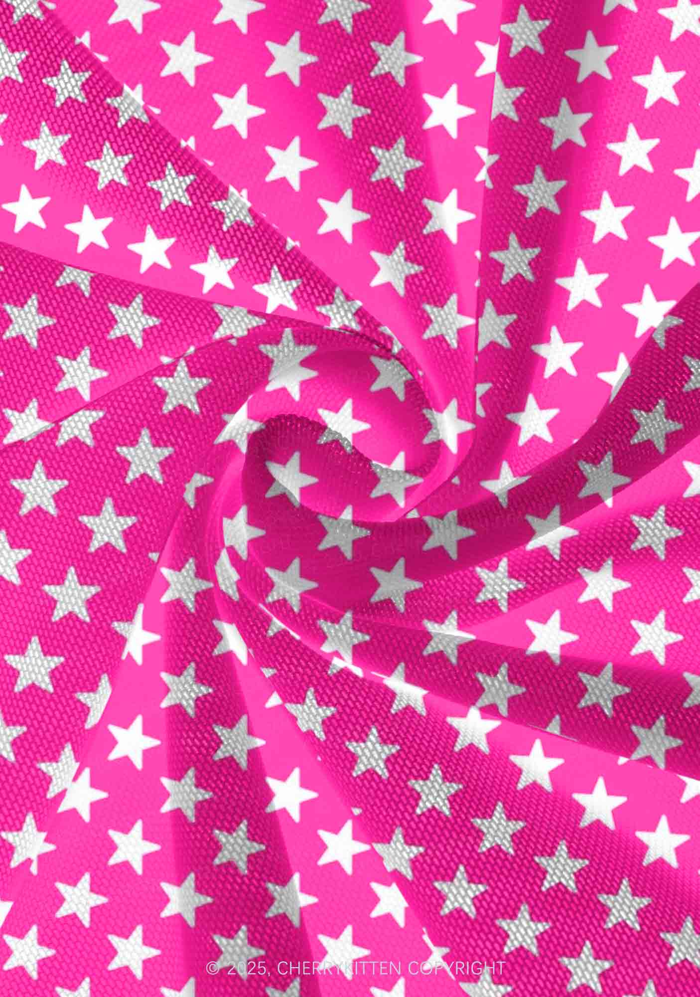 White Stars On Pink Valentine's Day Y2K Print Mini Layered Skirt Cherrykitten