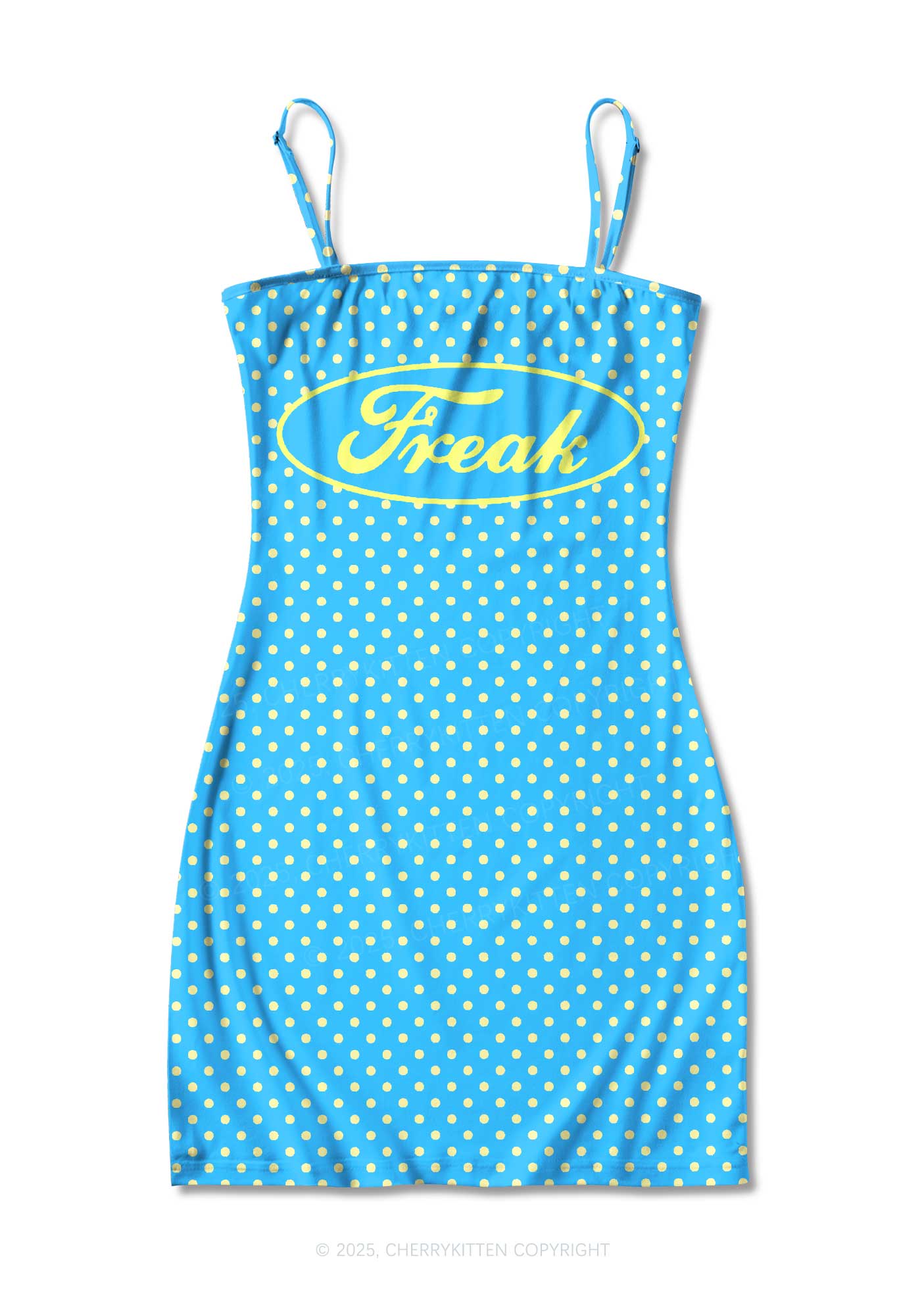 Yellow Polka Dots Freak Y2K Print Slip Dress Cherrykitten