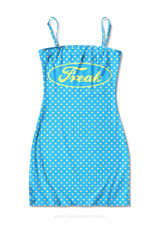 Yellow Polka Dots Freak Y2K Print Slip Dress Cherrykitten