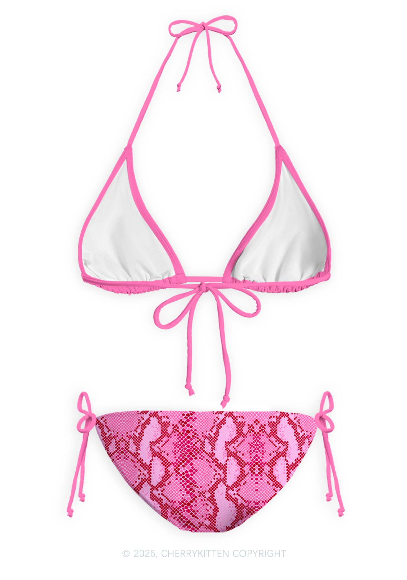 Hot Pink Snake Skin Pattern Y2K Print Bikini Set Cherrykitten