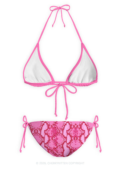 Hot Pink Snake Skin Pattern Y2K Print Bikini Set Cherrykitten