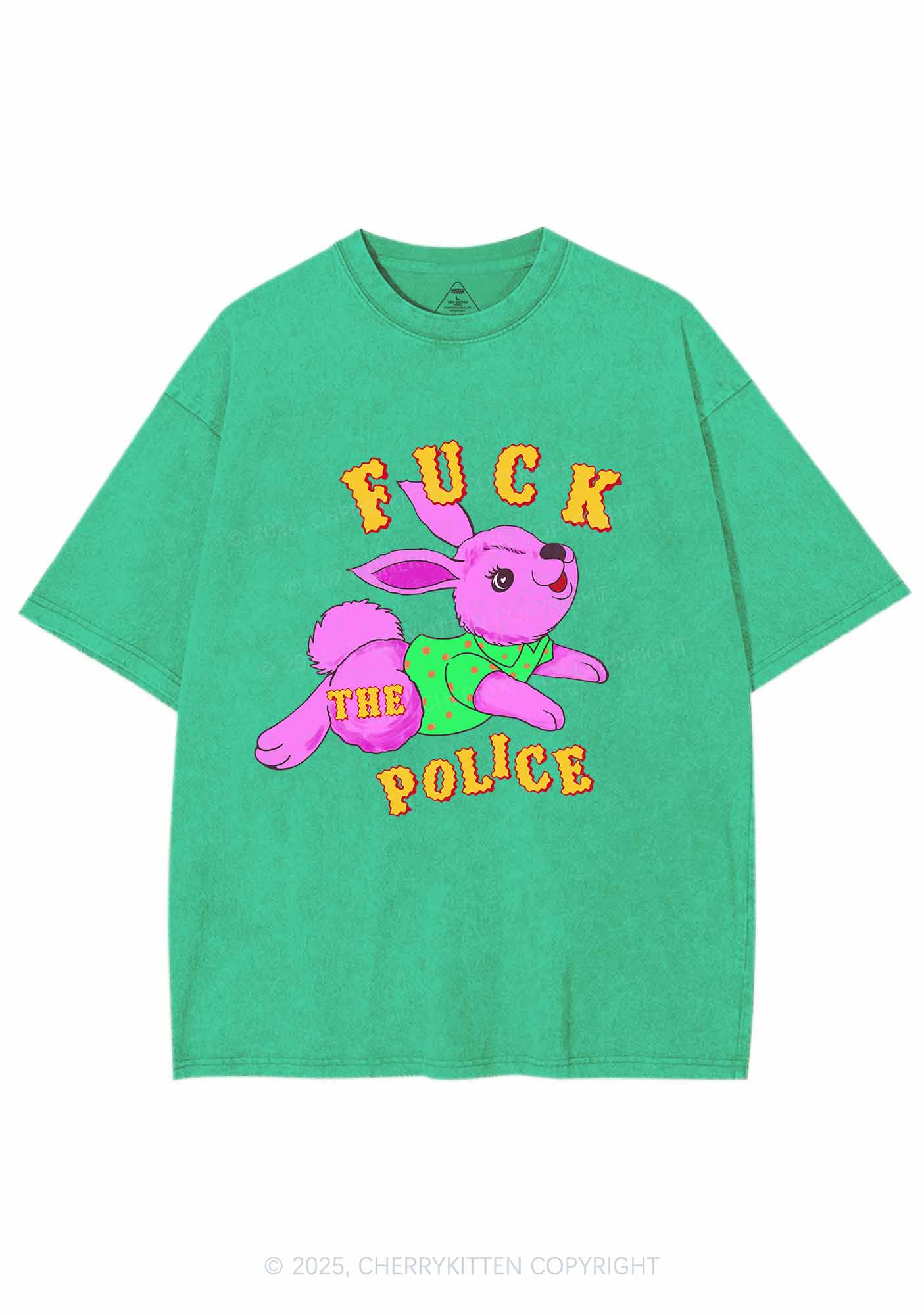 Fxxk The Police Bunny Y2K Shirts Washed Tee Cherrykitten