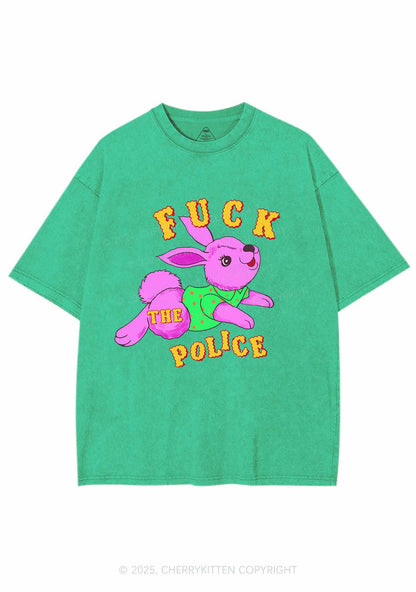 Fxxk The Police Bunny Y2K Shirts Washed Tee Cherrykitten