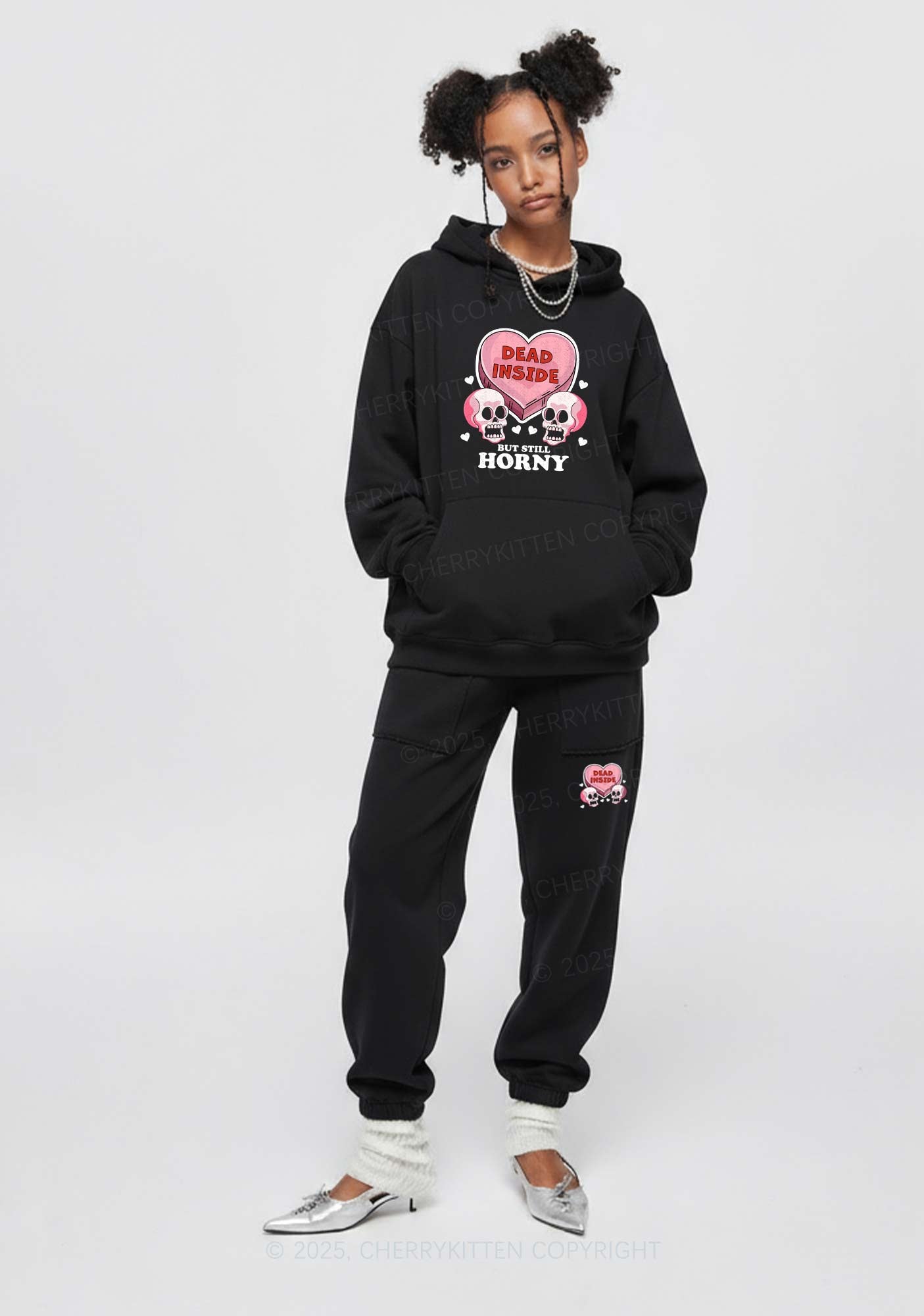 Halloween Dead Inside Y2K Fleece Hoodie Set Cherrykitten