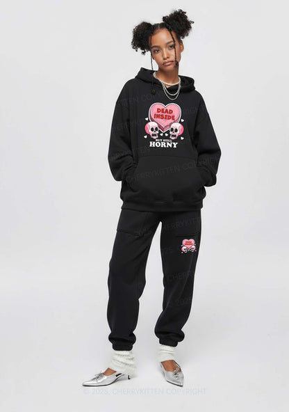 Halloween Dead Inside Y2K Fleece Hoodie Set Cherrykitten