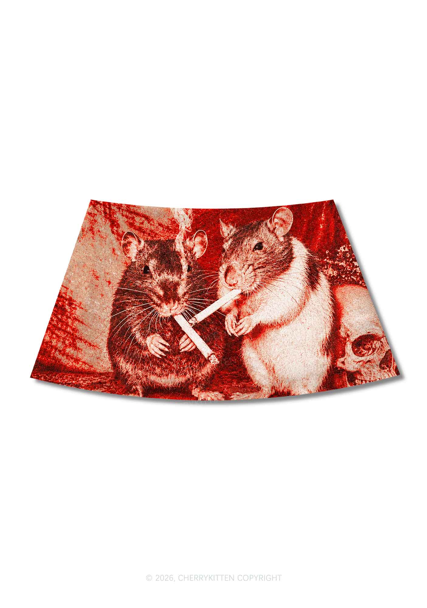 Halloween Blood Smoking Ratz Y2K Print Mini Skirt Cherrykitten