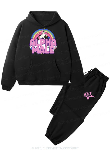 Rainbow Unicorn Alpha Male Y2K Fleece Hoodie Set Cherrykitten