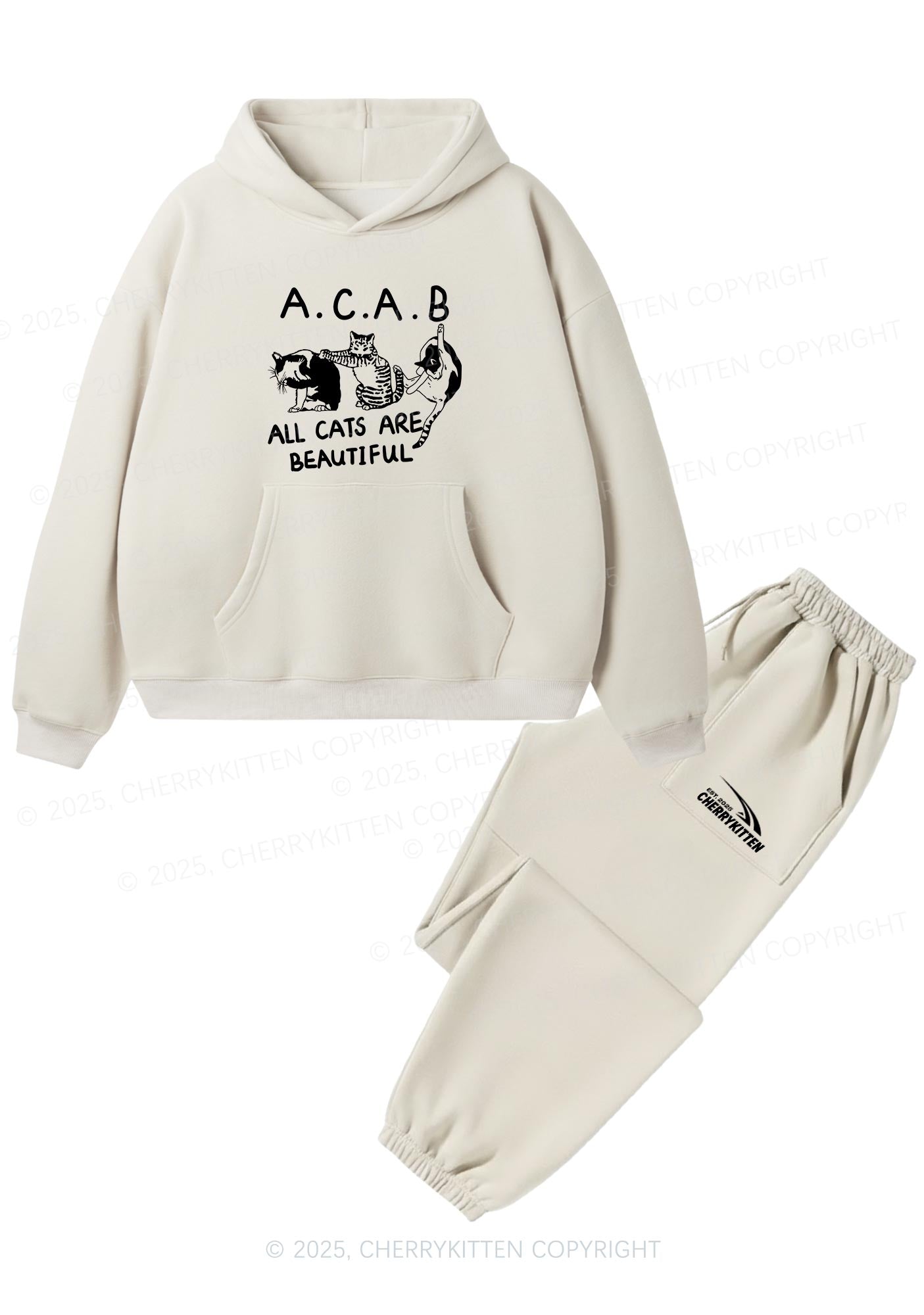 ACAB Cats Y2K Fleece Hoodie Set Cherrykitten