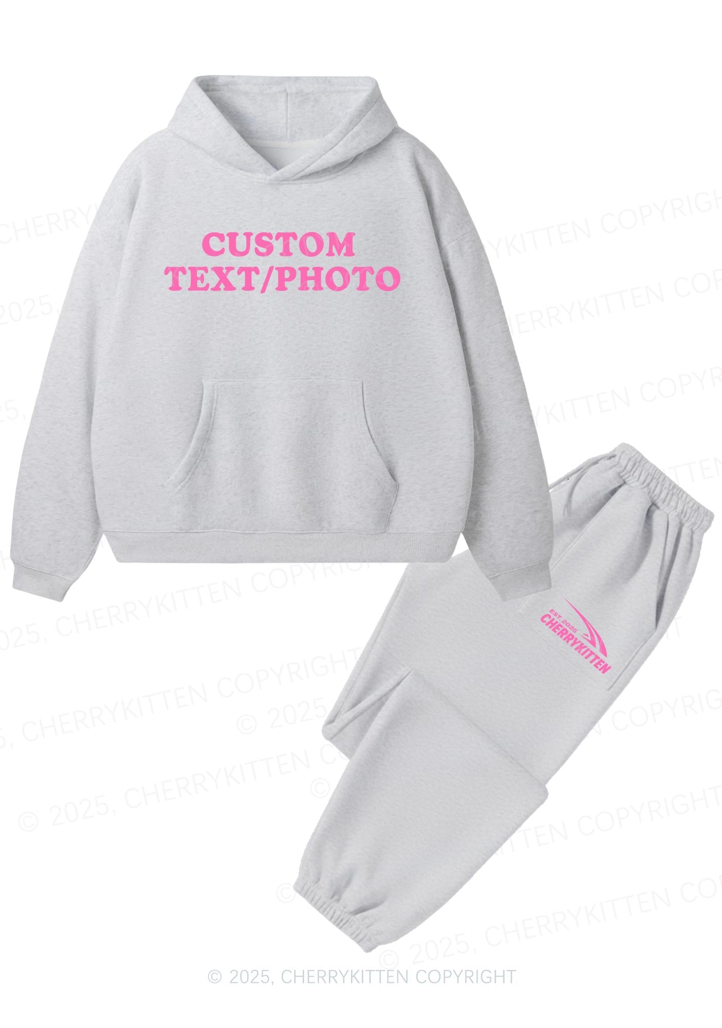 Custom Personalized Text Y2K Fleece Hoodie Set Cherrykitten