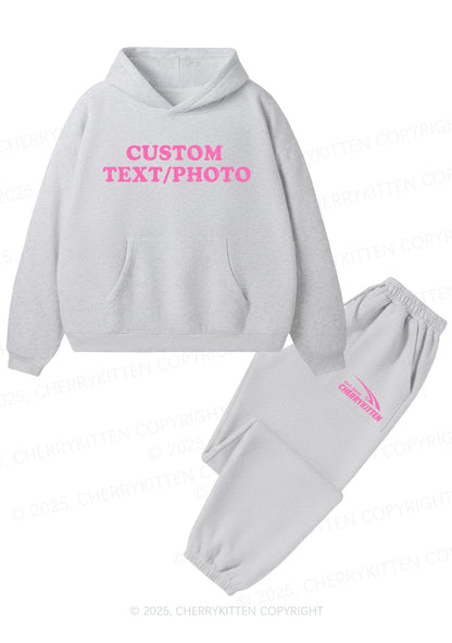 Custom Personalized Text Y2K Fleece Hoodie Set Cherrykitten