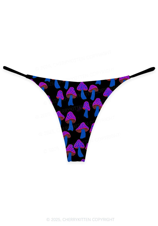 Blue Mushroom Y2K Print Bikini String Thong Cherrykitten
