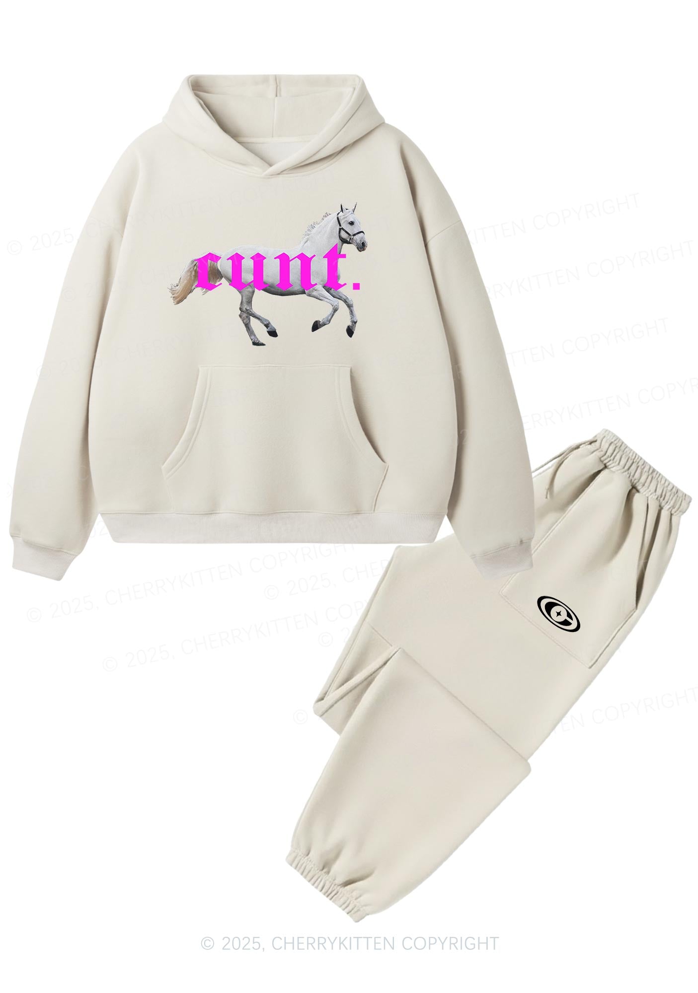 Cxxt Horse Y2K Fleece Hoodie Set Cherrykitten