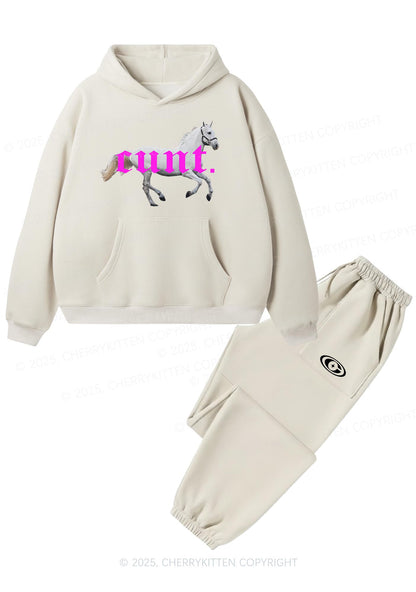 Cxxt Horse Y2K Fleece Hoodie Set Cherrykitten