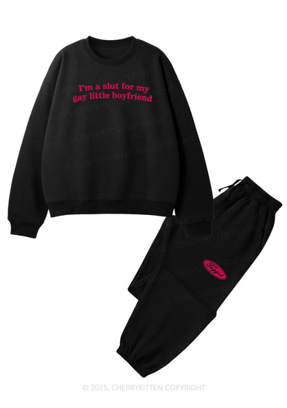 Slxt For My Gay BF Y2K Fleece Sweatshirts Set Cherrykitten