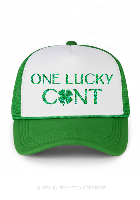 Glitter One Lucky Cxxt St Patricks Y2K Colorblock Trucker Hat Cherrykitten