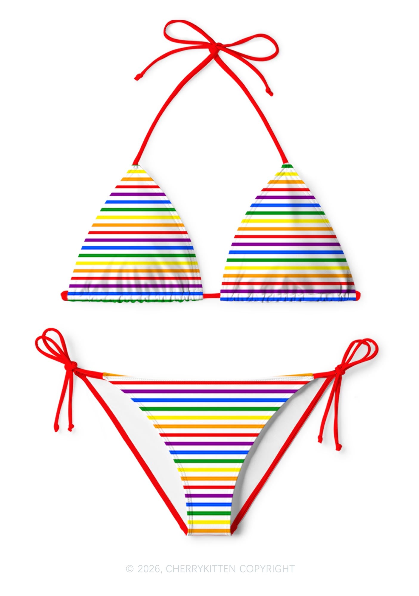 Rainbow Stripes Pride Y2K Print Bikini Set Cherrykitten