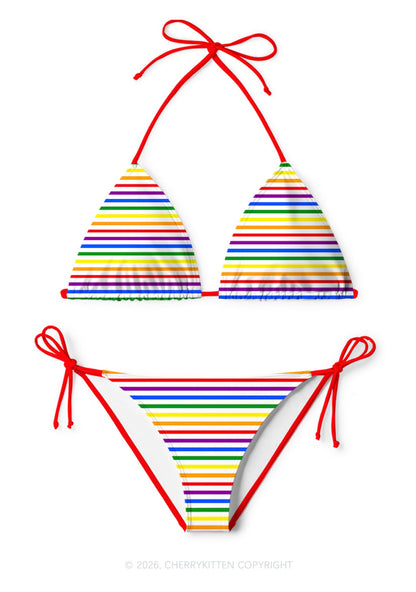 Rainbow Stripes Pride Y2K Print Bikini Set Cherrykitten